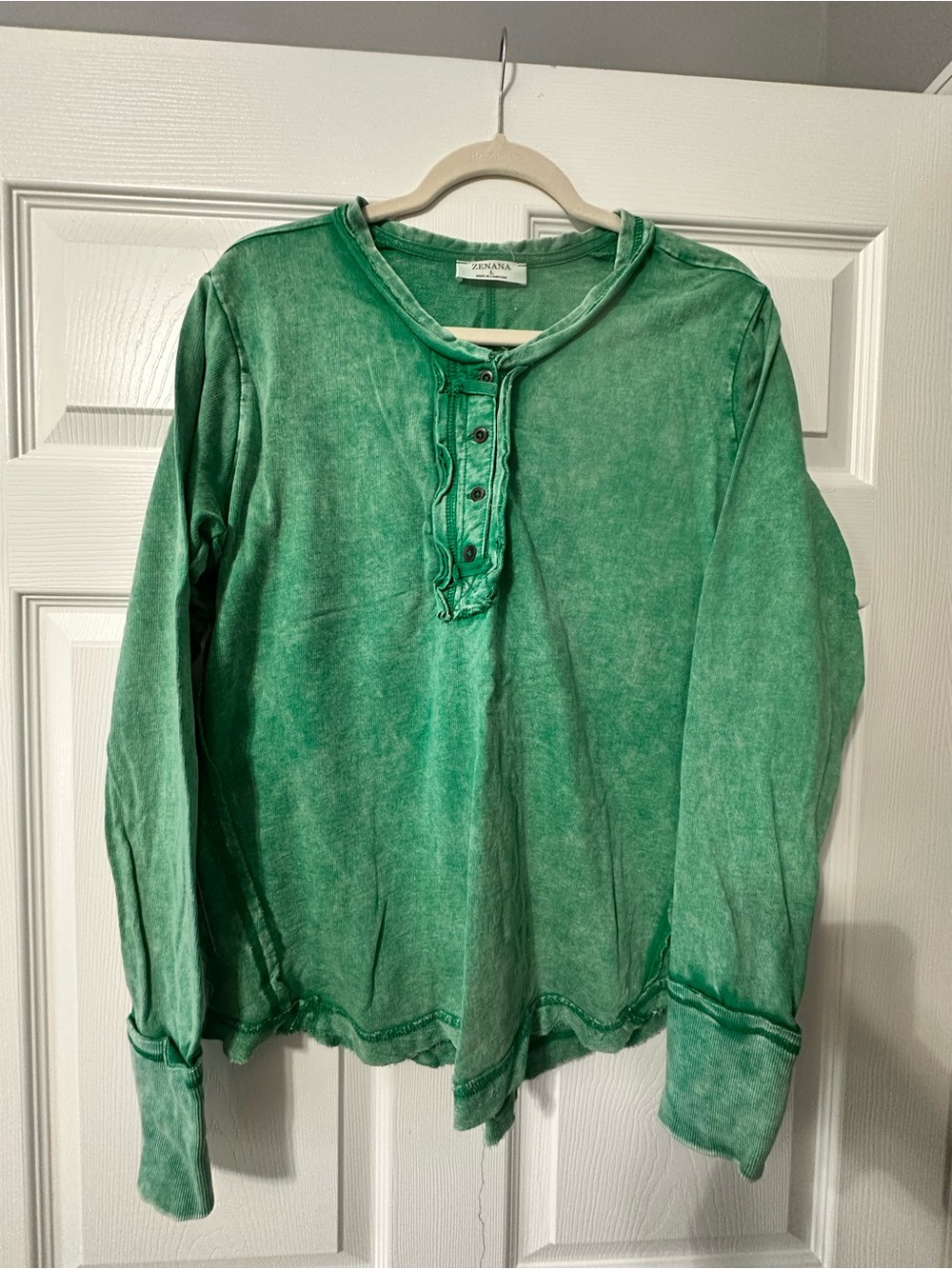 Zenana Outfitters Green Mineral Washed Long Sleeve Top